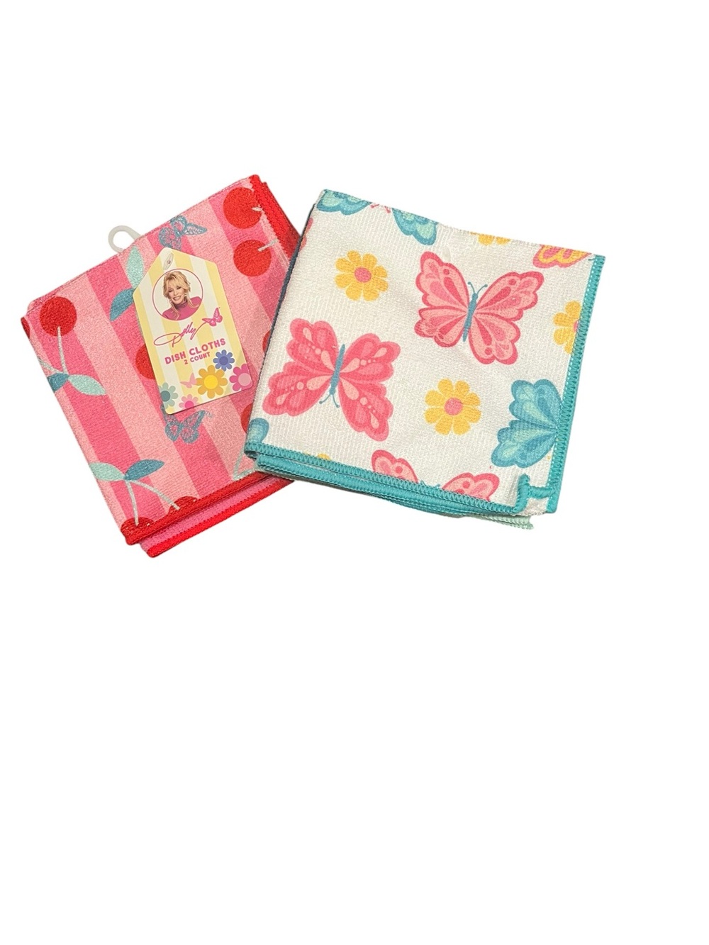 Dolly Parton Set of 4 Dish Cloths Butterflies Cherries NWT